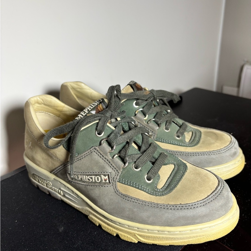 Mephisto Green and Gray Retro Sneakers with Suede Panels